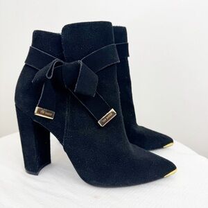 Ted Baker Sailly Suede Leather Black Boots Size 38 EU 7.5 US Bow detail